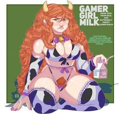 1girls 2d 4chan breasts eichh-emmm embarrassed hairy_pussy holimount huge_breasts milk milk_carton orange_hair solo vivian_james