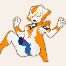 1girls alien alien_girl breasts disembodied_hand female female_focus female_only finger_fuck fingering masturbating masturbating_other medium_breasts minato_asahi_(grigio) simple_background ultraman_(franchise) ultraman_r/b ultraman_zero ultrawoman_grigio yellow_eyes