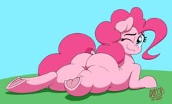 ass feral friendship_is_magic looking_back_at_viewer my_little_pony pink_hair pinkie_pie_(mlp) pony smile syscod winking_at_viewer