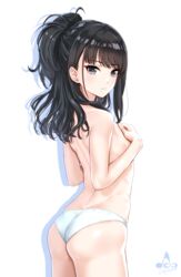 1girls black_eyes black_hair blush breasts covering covering_breasts female female_focus female_only high_resolution idolmaster infinote kazano_hiori long_hair looking_at_viewer mole mole_under_mouth pantsu simple_background small_breasts solo solo_female solo_focus tagme the_idolm@ster:_shiny_colors topless underwear underwear_only wavy_hair white_background white_panties white_underwear