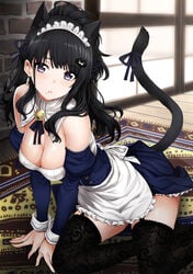 1girls alternative_costume animal_ears apron bangs bare_shoulders bell black_hair black_legwear black_ribbon blue_dress blue_eyes blush breasts cat_hair_ornament cat_tail cleavage clothing dress earrings enmaided female female_only frills grey_eyes hair_ornament hair_ribbon hairpin headdress headwear high_resolution hoosaku ho~saku idolmaster jewelry jingle_bell kazano_hiori long_hair looking_at_viewer maid maid_apron maid_headdress medium_breasts mole mole_under_mouth neck_ribbon nekomimi open_mouth parted_lips ponytail ribbon solo swept_bangs tagme tail tail_ribbon the_idolm@ster:_shiny_colors thighhighs thighs tied_hair waist_apron whooosaku wrist_cuffs