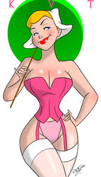 2012 aeolus06 arms big_breasts blonde_hair blue_eyes breasts bustier cleavage corset disney female female_only hand_on_hip hands hat hips katrina_van_tassel legs lipstick smile the_adventures_of_ichabod_and_mr._toad thong umbrella underwear