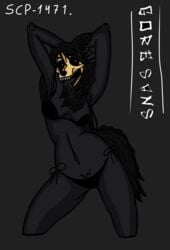 absurd_res airfly-pony anthro black_body black_fur black_hair breasts canid canine cellphone female fur genitals hair hi_res mammal nipples nude phone pussy scp-1471 scp_foundation solo