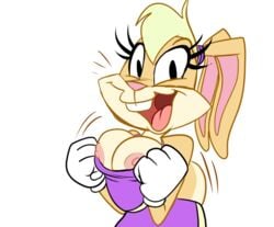 2021 accurate_art_style anthro breasts breasts_out buckteeth cleavage clothing drpizzaboi1 female flashing gloves handwear lagomorph leporid lola_bunny looney_tunes mammal nipples no_bra rabbit simple_background solo teeth the_looney_tunes_show warner_brothers white_background