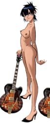 breasts casual edit female footwear gorillaz guitar heels_only hi_res high_heels human jamie_hewlett musical_instrument nipples noodle_(gorillaz) noodle_(song_machine) nude pale_skin