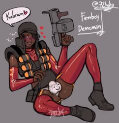 1boy 72hoka blush cute dark_hair dark_skin demoman drunk femboy garter_belt garter_straps heart heart-shaped_pupils male male_only presenting_penis saliva saliva_trail smiley_face solo team_fortress_2 thighhighs