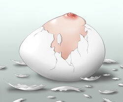 2009 6:5 ao_usagi areolae breast_creature breast_focus breasts egg eggshell hatching nipples no_humans object_focus original pun science shadow simple_background solo what white_background