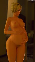 1girls 3d 4k absurdres areolae big_breasts blender breasts female highres huge_belly justb3d large_breasts mercy nipples nude overwatch pregnant ready_to_pop solo