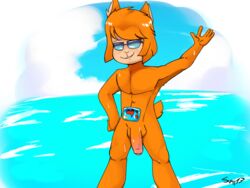 1boy agent agent_c cooper cooper_45 male ocean orange penis slendytubbies slendytubbies_oc sunglasses tail teletubbie teletubbies uncensored youtube youtube_boy youtuber