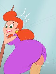 1boy 1girls 2020 ass_in_dress broom buttjob buttjob_over_clothes cartoon_network cute dress earrings female gladys_(billy_and_mandy) godalmite green_eyes lipstick looking_back male milf orange_hair purple_dress red_lipstick tagme the_grim_adventures_of_billy_and_mandy unseen_male_face yellow_earrings