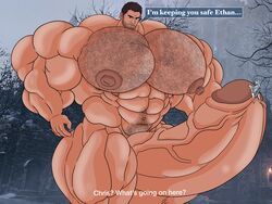 abs bara brown_hair chris_redfield cock_vore hairy hairy_body hairy_chest huge_cock huge_nipples hyper hyper_balls hyper_genitalia hyper_muscles hyper_penis hyper_testicles inverted_nipples kindaporn large_nipples looking_at_viewer male male_focus male_only muscle muscles muscular muscular_arms muscular_ass muscular_back muscular_legs muscular_male muscular_thighs offscreen_character precum resident_evil resident_evil_8:_village speech_bubble talking_to_viewer vore