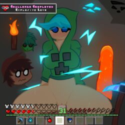 cave charged_creeper creeper creeper_girl electricity lava minecraft pov steve_(minecraft) zazimations