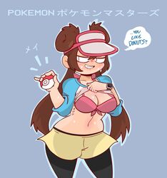 1girls big_breasts blush bra breasts cleavage clothed_female clothes clothing double_bun doughnut_hair_bun female female_only mattyburrito naughty_face nintendo open_smile pink_bra pokeball pokemon pokemon_bw pokemon_bw2 rosa_(pokemon) shirt shirt_lift shirt_up smile smiling solo solo_female sweat sweaty wide_hips