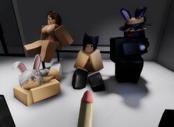 1boy 3d 4girls artist_request bunny_ears bunny_girl female female_focus group looking_at_viewer male nude penis pov roblox roblox_avatar source_request staring_at_viewer tagme thighhighs
