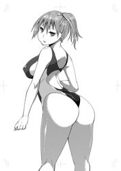 areolae ass asymmetrical_hair bare_shoulders belt bikini black_and_white black_bikini black_swimsuit blush breasts clavicle clothing female female_only gen_1_pokemon gym_leader highleg highleg_swimsuit huge_ass huge_breasts kasumi_(pokemon) knees large_breasts legs lips looking_at_viewer looking_back makeup midriff monochrome nintendo nipples one-piece_swimsuit open_clothes pokemon pokemon_(game) pokemon_(manga) pokemon_character pokemon_rgby ponytail puffy_areolae satsuki_imonet shiny shiny_skin short_hair side_ponytail sideboob simple_background solo spread_legs swimsuit thick_ass thighs tied_hair wide_hips