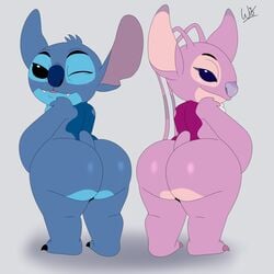 1:1 1boy 1girl 1girls 2018 alien angel_(lilo_and_stitch) antennae_(anatomy) ass back_markings big_ass big_butt black_claws black_eyes blue_body blue_fur blue_nose blue_skin bubble_butt butt_pose chest_tuft claws digital_drawing_(artwork) digital_media_(artwork) disney duo experiment_(lilo_and_stitch) eyelashes fangs female femboy fur girly grey_background head_tuft hi_res lilo_and_stitch looking_at_viewer looking_back male markings notched_ear one_eye_closed open_mouth open_smile pink_body pink_claws pink_fur pink_skin pose purple_eyes purple_nose seductive shoulder_tuft signature simple_background small_tail smile stitch thick_thighs toe_claws tuft white_body white_fur wink wit_1 witdrawsloods