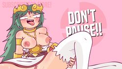 1girls big_breasts blush breasts breasts_out clitoris erect_clitoris erect_nipples female female_only holding_leg implied_sex kid_icarus mattyburrito messy_hair nintendo no_bra no_panties open_smile palutena partially_clothed pussy pussy_peek sweat sweatdrop tongue tongue_out vagina