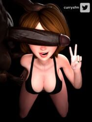 1boy 1girls 3d absurdres alternate_version_available artist_name big_breasts big_hero_6 black_background bra breasts cant_see_the_haters cass_hamada cleavage clothed_female_nude_male currysfm dark-skinned_male dark_skin disney faceless_male female highres huge_cock imminent_oral interracial kneeling kneeling_oral_position licking_lips light-skinned_female light_skin male marvel marvel_comics oral peace_sign penis penis_on_face penis_over_eyes seductive_mouth tongue tongue_out