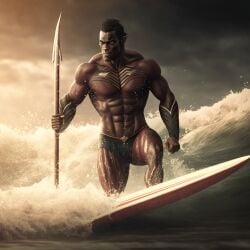 1boy abs ai_generated dark-skinned_male fit fit_male latino male male_focus male_only muscular muscular_male peru peruvian piura speedo surfboard