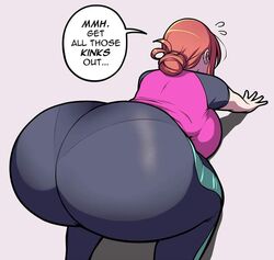 1girls ass ass_focus ass_in_air bent_over big_ass butt caked_up cheesecake dat_ass dumptruck_ass dumptruck_butt fat_ass female huge_ass jam-orbital kink pantylines pawg plump presenting_ass rear_view red_hair showing_ass tight_pants working_out workout yoga_pants