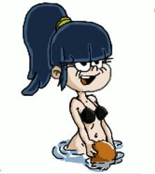 1girls animated ball bangs belly bikini blunt_bangs breasts eyelashes female frown gif maggie_(the_loud_house) navel nipples open_mouth ponytail smile solo swimming the_loud_house water