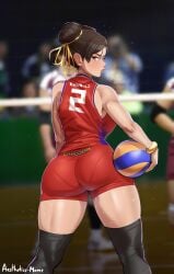 1girls aestheticc-meme asian asian_female ass backboob big_ass body_writing breasts bubble_ass bubble_butt chun-li dat_ass fully_clothed large_breasts looking_at_viewer looking_back red_shorts solo standing street_fighter tagme thighhighs volleyball volleyball_uniform