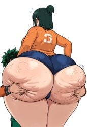 1boy 1girls ai_generated ass_worship bbw bbw_mom blush bubble_butt cellulite enormous_ass fat_ass gigantic_ass green_eyes green_hair hetero huge_ass incest inko_midoriya izuku_midoriya larger_female massive_ass milf mommy_kink mother_and_son my_hero_academia plump shorts size_difference smaller_male smile tagme