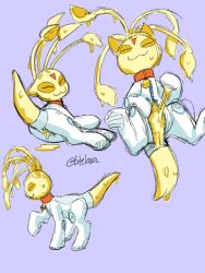 :3 aisha_(neopets) ambiguous_gender astronaut bitelava collar feral hi_res jumpstart_games neopet_(species) neopets orange_collar slime solo yellow_body