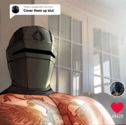 1boy bara_tits cover_them_up_slut helmet male male_only masculine meme no_visible_face no_visible_genitalia pecs rainbow_six rainbow_six_siege solo solo_male tachanka_(rainbow_six) tattoo triage_trooper