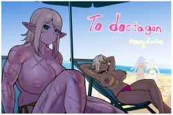 4girls aunt aunt_and_niece beach big_breasts bikini bikini_bottom_only blonde_hair blue_eyes blue_sky blurry breasts breasts_apart character_request choker closed_eyes crossed_legs curvy dark-skinned_female dark_elf dark_skin depth_of_field elf elf-san_wa_yaserarenai elfuda female green_bikini huge_breasts humanoid inverted_nipples kuroeda large_breasts looking_at_viewer mature medium_hair multiple_girls nipple_piercing nipple_rings ocean oeda pale-skinned_female pale_skin parasol piercing pink_bikini plump pointy_ears recliner reclining scar scar_across_eye scar_on_arm scar_on_breasts scar_on_face scar_on_leg scar_on_shoulders scars shade short_hair side-tie_bikini_bottom sky summer sweat swimsuit synecdoche thick_thighs toned topless umbrella very_sweaty voluptuous wide_hips