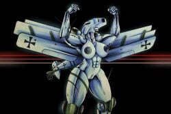 aeromorph aircraft anthro breasts female genitals hazarts hi_res humanoid living_aircraft living_machine living_vehicle machine metal muscular nipples pussy solo thick_thighs vehicle wings world_war_1