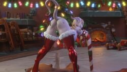 bent_over blonde_hair candy_cane celne christmas draenei draenei_female female horns lightforged_draenei mistletoe morilymory tail warcraft white_skin world_of_warcraft