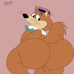 1boy anthro balls big_ass big_butt blastprocessing16 brown_fur bubble_ass bubble_butt canid canine cartoony hanna-barbera hat hi_res hokey_wolf mammal tail whiskers wolf