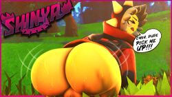 18+_adults_only_sign 3d 3d_(artwork) ass ass_focus big_butt bodily_fluids digital_media_(artwork) elemental_creature elemental_humanoid epic_games forest forest_background fortnite gay hi_res humanoid male male/male nature nature_background non-human plant shaking_butt shinyagaia solo source_filmmaker sunspot_(fortnite) sweat sweaty_butt thick_thighs toony tree