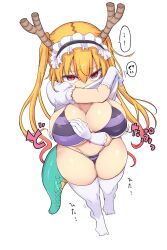 1girls angry annoyed bikini cleavage cool-kyou_shinja dragon_girl female horny huge_breasts looking_at_viewer maid_headdress miss_kobayashi's_dragon_maid monster_girl solo thick_thighs thighhighs tohru_(dragon_maid) undressing