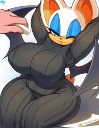 1girls 2023 alternate_breast_size animated armpits arms_up bouncing_breasts breasts eraser erasing_clothes fangs female female_focus female_only huge_breasts krokobyaka nipples one_eye_closed open_mouth rouge_the_bat sega smile sonic_(series) source_request sweater thighhighs thighs wings