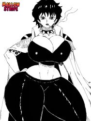 1girls big_breasts big_hipped big_hips black_hair breasts cigarette cleavage doll_(one_piece) female female female_focus female_only hips hips_wider_than_shoulders huge_breasts huge_hips large_breasts large_hips mallow_strife one_piece short_hair shounen_jump tagme tight_clothing tight_pants wide_hips