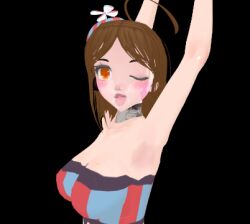 1girls armpits artist_request balloon_babe_(fnia) balloon_boy_(fnaf) brown_hair clothed cute eye_contact female female_only five_nights_at_freddy's five_nights_in_anime fredina's_nightclub human mikumikudance mmd no_visible_genitalia one_eye_closed orange_eyes pov pov_eye_contact self_upload smiling_at_viewer solo tongue tongue_out