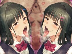 1boy 2girls anus ass bikkii black_hair brown_hair censored censored_penis hairy_anus lipstick_on_ass lipstick_on_balls lipstick_on_penis mosaic_censoring open_mouth original original_character pubic_hair pubic_hair_on_face rimming school_uniform steam stray_anal_hair stray_pubic_hair tagme tongue_out twins