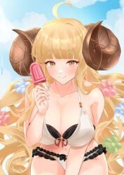 anila_(granblue_fantasy) draph_race_(granblue_fantasy) female_focus female_only granblue_fantasy ice_cream large_breasts meisaki solo solo_female solo_focus swimsuit