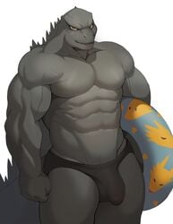 2021 abs anthro bulge clothing digital_media_(artwork) disiwjd genital_outline godzilla godzilla_(series) hi_res kaiju male male_only muscular muscular_male penis_outline simple_background solo speedo swimwear toho white_background