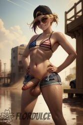 1futa ai_generated american_flag_bikini aviator_sunglasses backwards_baseball_cap balls baseball_cap bikini bikini_top blonde_hair blonde_pubic_hair brown-tinted_eyewear denim_shorts erect_penis erection flordulce futa_only futanari grand_theft_auto grand_theft_auto_vi hands_on_hips mud mud_girl_(gta_vi) outdoors penis penis_out pubic_hair sagging_balls short_shorts shorts smile standing sunglasses testicles tinted_eyewear