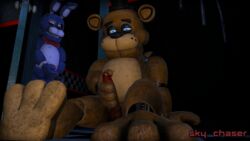 16:9 3d 3d_(artwork) animatronic anthro bonnie_(fnaf) bow_tie clothing digital_media_(artwork) door duo five_nights_at_freddy's freddy_(fnaf) genitals hat headgear headwear hi_res lagomorph leporid machine male male/male male_only mammal masturbation open_door penis rabbit robot sitting sitting_on_floor sky_chaser source_filmmaker spying ursid video_games widescreen