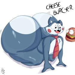 anthro artist_name big_ass blue_fur burger candy_(fnac) domestic_cat femboy five_nights_at_candy's food huge_ass hyper_ass male male_only shaking_ass shaking_butt tie yoshuacomoyoshu