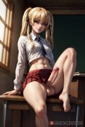 1futa ai_generated balls blonde blonde_futa blonde_hair bottomless_skirt erection erection_under_clothes erection_under_skirt feet futanari intersex kakegurui light-skinned_futanari light_skin naikedart penis penis_out penis_under_clothes penis_under_skirt realistic_penis_size saotome_meari skirt small_breasted_futa small_breasts solo solo_futa stable_diffusion