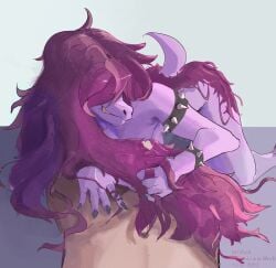 absurd_res anthro deltarune digital_media_(artwork) dinosaur duo female first_person_view hair hairjob handjob hi_res human human_on_anthro human_penetrating humanoid inminent_sex kris_(deltarune) long_hair male male/female mammal mane mane_hair penile purple_body purple_hair reptile scalie sex short_tail susie_(deltarune) tail teeth_showing undertale_(series) zeknii