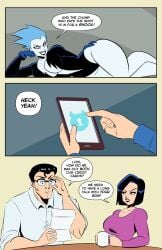 2boys 2girls adjusting_glasses angry angry_face big_breasts big_butt black_hair blue-skinned_female blue_body blue_hair blue_skin breasts buttoned_shirt clark_kent clothed clothing comic comic_page curvy curvy_figure dc dc_comics dcau digital_drawing_(artwork) digital_media_(artwork) female female_focus glasses glassfish hero hips humor ipad legs light-skinned_female light_skin lips livewire lois_lane male married_couple onlyfans panels parents seductive_pose short_hair sleeves_pushed_up sleeves_rolled_up superboy superhero superman superman:_the_animated_series superman_(series) supervillain supervillainess text thighs villain villainess waist white_shirt wide_hips