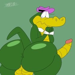 1boy alligator alligatorid anthro big_ass big_balls big_butt big_penis blastprocessing16 bubble_butt cartoony crocodilian erection hanna-barbera hat hi_res male_only penis reptile tail wally_gator wally_gator_(series)