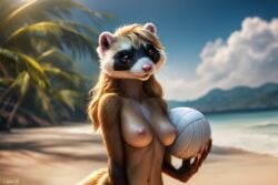 ai_generated female ferret naughty_ferrets nude sand tropical vollyball water