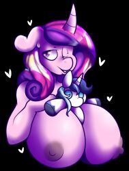 2015 alicorn anthro areola big_breasts blonde_hair breasts equid equine female friendship_is_magic hasbro heart horn huge_breasts long_hair mamal multicolored_hair my_little_pony nipples pink_body pink_eyes pink_hair pink_skin plushie princess_cadance_(mlp) purple_hair razziebabypup shining_armor_(mlp) solo unicorn wink